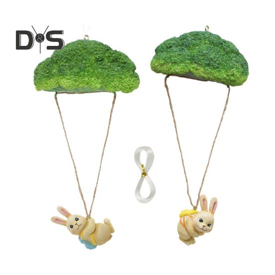 

2 шт. Миниатюрные фигурки кроликов, статуэтки кроликов из смолы с парашютом из брокколи, подвесные украшения в виде кроликов для садовых клумб, подоконников Rabbit