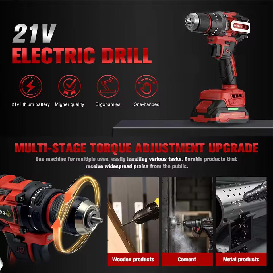 PXNBMB Bürstenloser Kompakter Elektrischer Schraubendreher Handbohrmaschine Schlagbohrmaschine Wiederaufladbare Lithiumbatterie Ladegerät Bohren/Schrauben/Hämmern