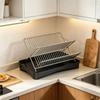 TwoTier Dish Drainer Foldable Folding Drainage Rack Removable Drain Tray