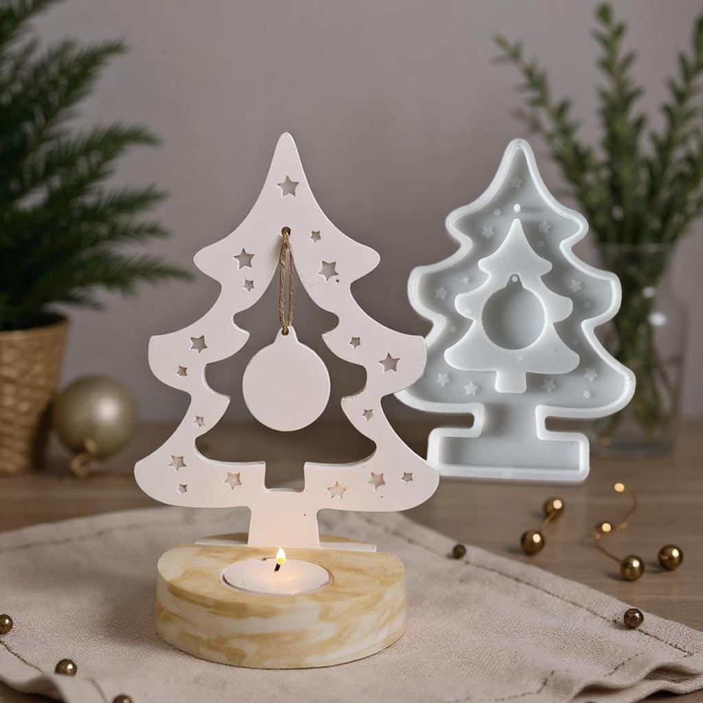 Tealight Candle Mold Christmas Tree Tealight Candle Holder Silicone Molds 2 Pieces Plaster Mould Art Craft For Wedding