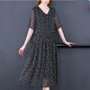 Vintage Women Black Floral Dress Korean Fashion Summer New Big Size Half Sleeve V-Neck Pullover Casual Female Gauze Long Robe