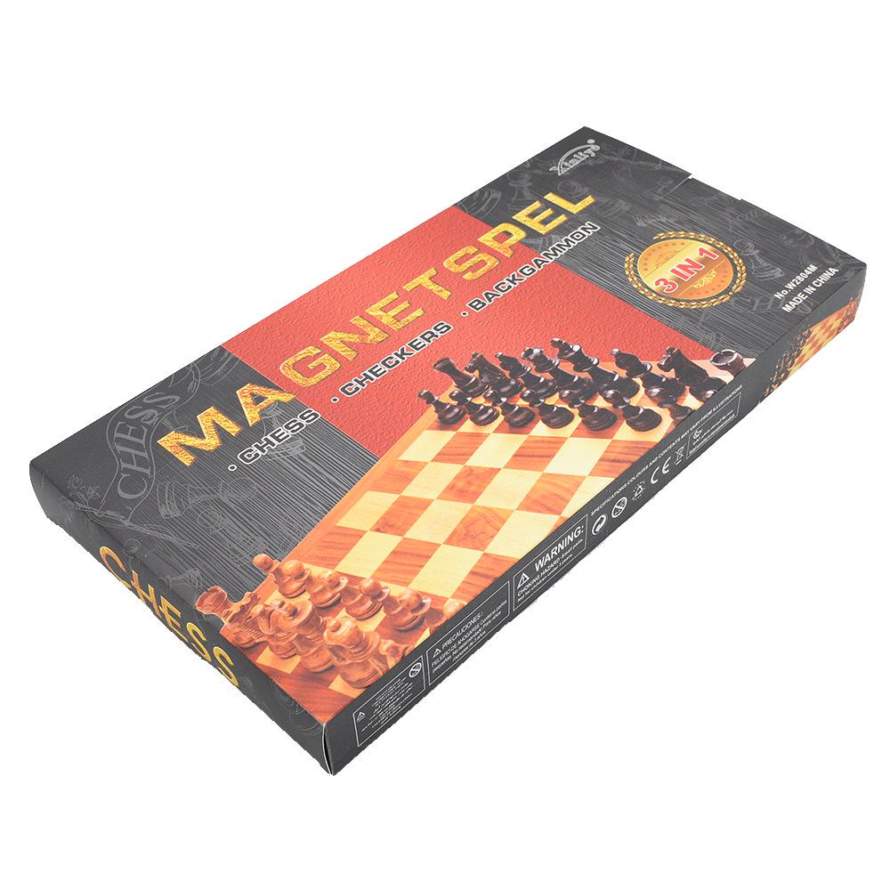 3-in-1 Foldable Wooden Chess, Checkers & Magnetic Game Set