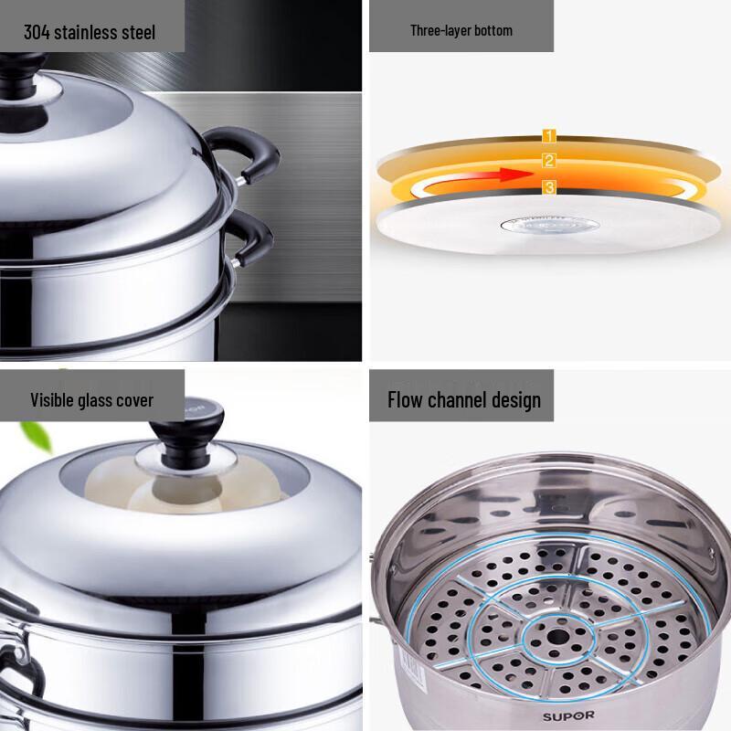 Supor SZ30B5 30cm 2-stöckiger 304 Edelstahl-Dampfgarer