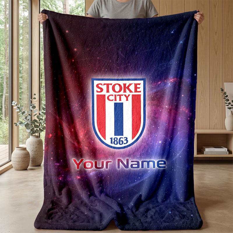 Stoke City FC Coperta in Flanella con Nome Personalizzato Logo Calcio Coperta in Pile Personalizzata Regalo Speciale per Divano Camera da Letto Casa