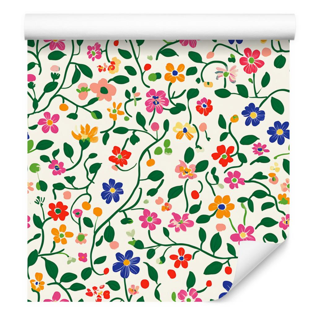 Wallpaper Small Flowers Green and White for Living Room and Bedroom 50x1000