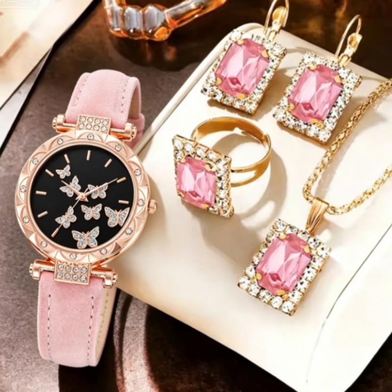 Ladies Fashion Watch Bracelet Set Belt Student Women S Watch Butterfly Rhinestone Quartz Watch