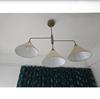 Raw Brass Pendant Light Mid Century Modern 3-Light Ceiling Pendant Fabric Shade