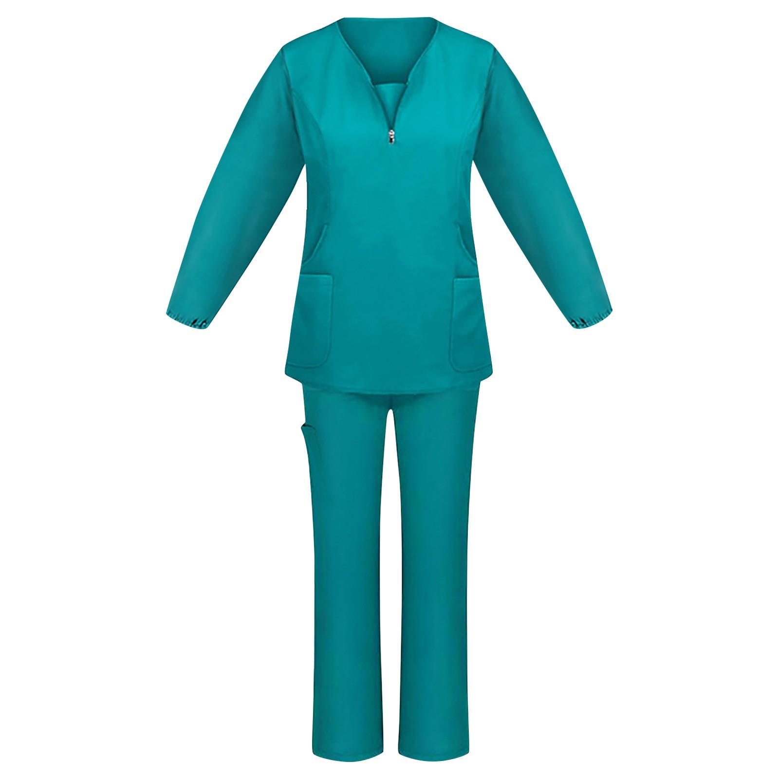 

Женский однотонный топ с длинным рукавом и v-образным вырезом, рабочая форма, карманный костюм XL зелёный