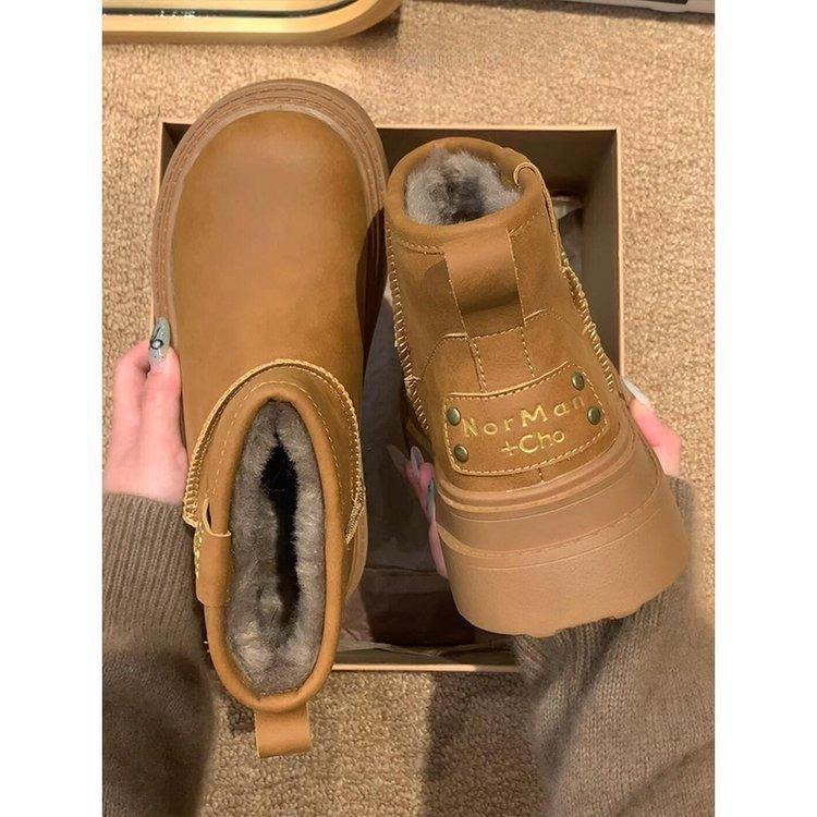 

Меховые интегрированные зимние ботинки женские осенне-зимние новые нескользящие короткие ботинки ретро платформа обувь-хлебцы бархатные теплые хлопковые ботинки 40 верблюд