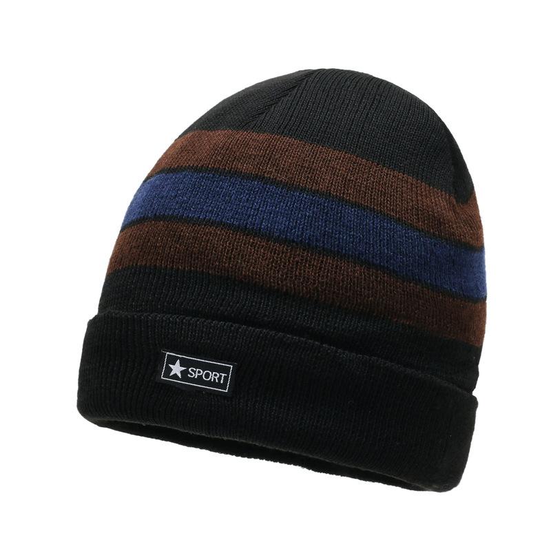 2025 Winter Warm Thickened Knitted Beanie Cold Proof Cycling Hat for Men Fashion Striped Knit Skull Cap Thermal Headwear Elastic 56-60cm коричневый