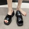 Platform slippers women's summer wear new muffin casual high heel one-word slippers square head fashion sandals women's shoes