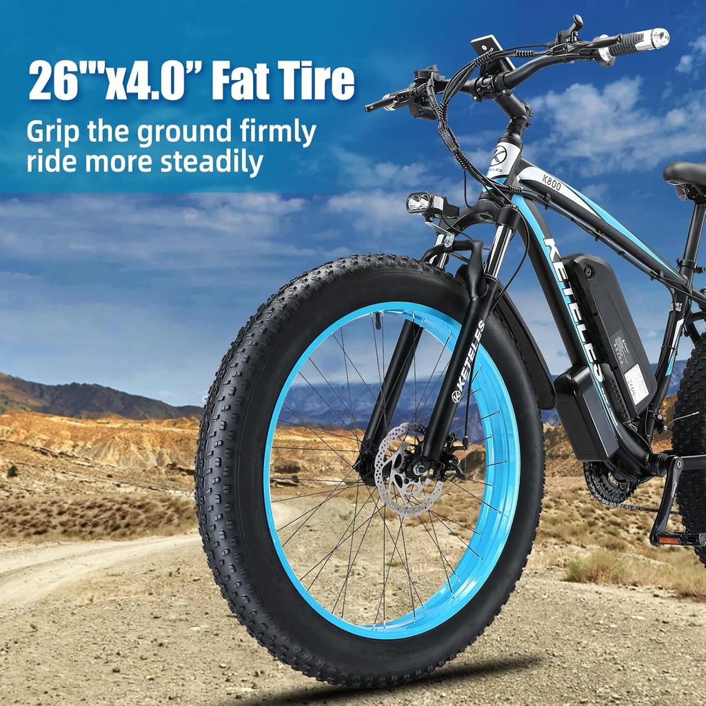 Electric Bike All Terrain Keteles 26" 1000Wx2 Motor Adult Fat Tire Electric Bicycle 21 Speed Top Speed 50Km/h Load 150Kg Green K800