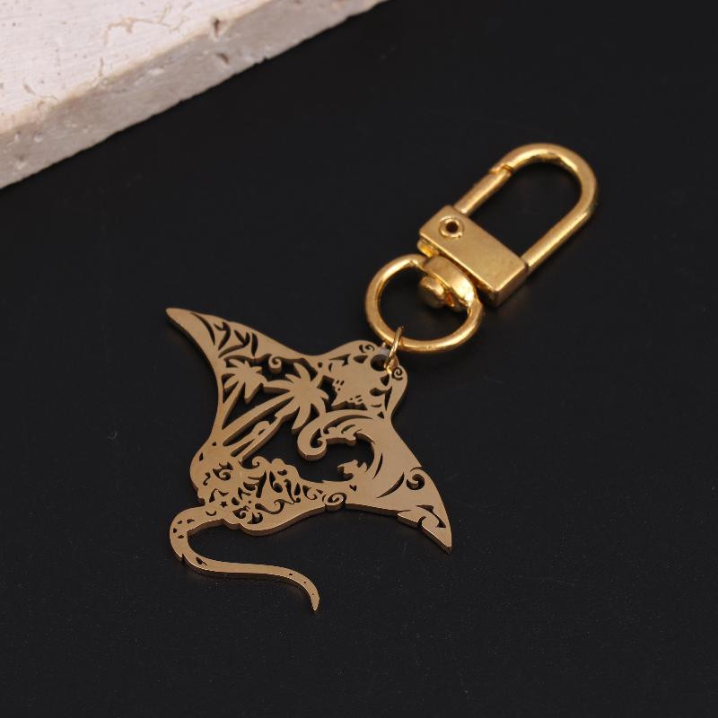 Cute Manta Ray Sea Devil Fish Pendant Necklace Keychain For Women Men Stainless Steel Jewelry Gift
