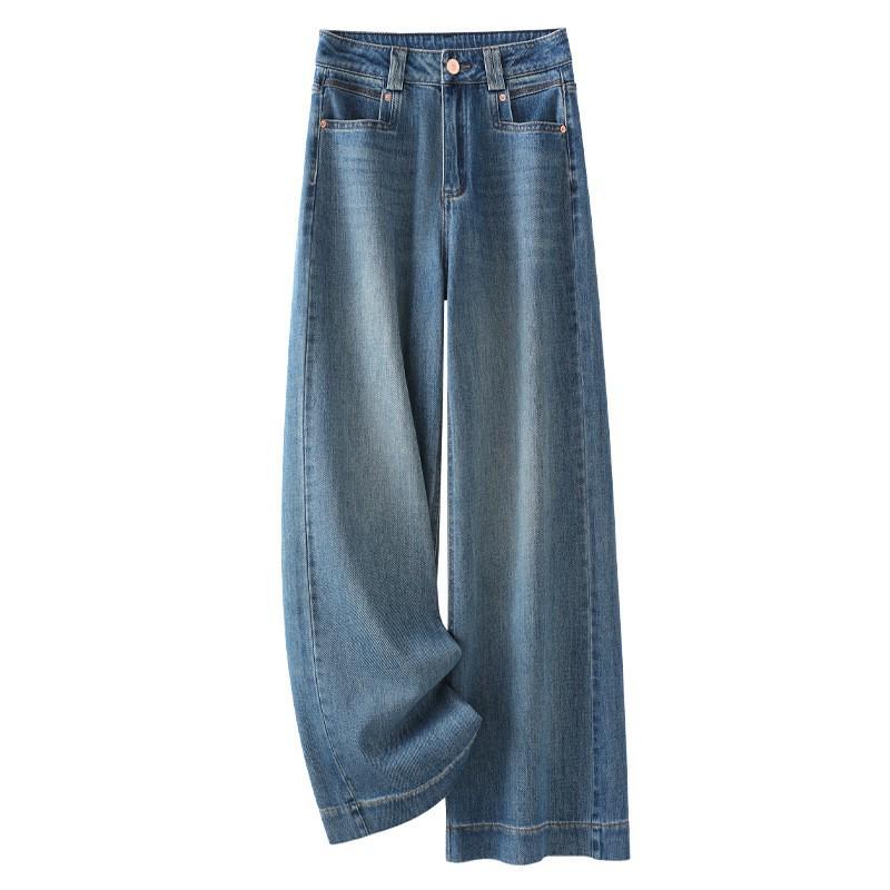 Women's 2025 High Waist Blue Retro Straight Leg Jeans for Autumn