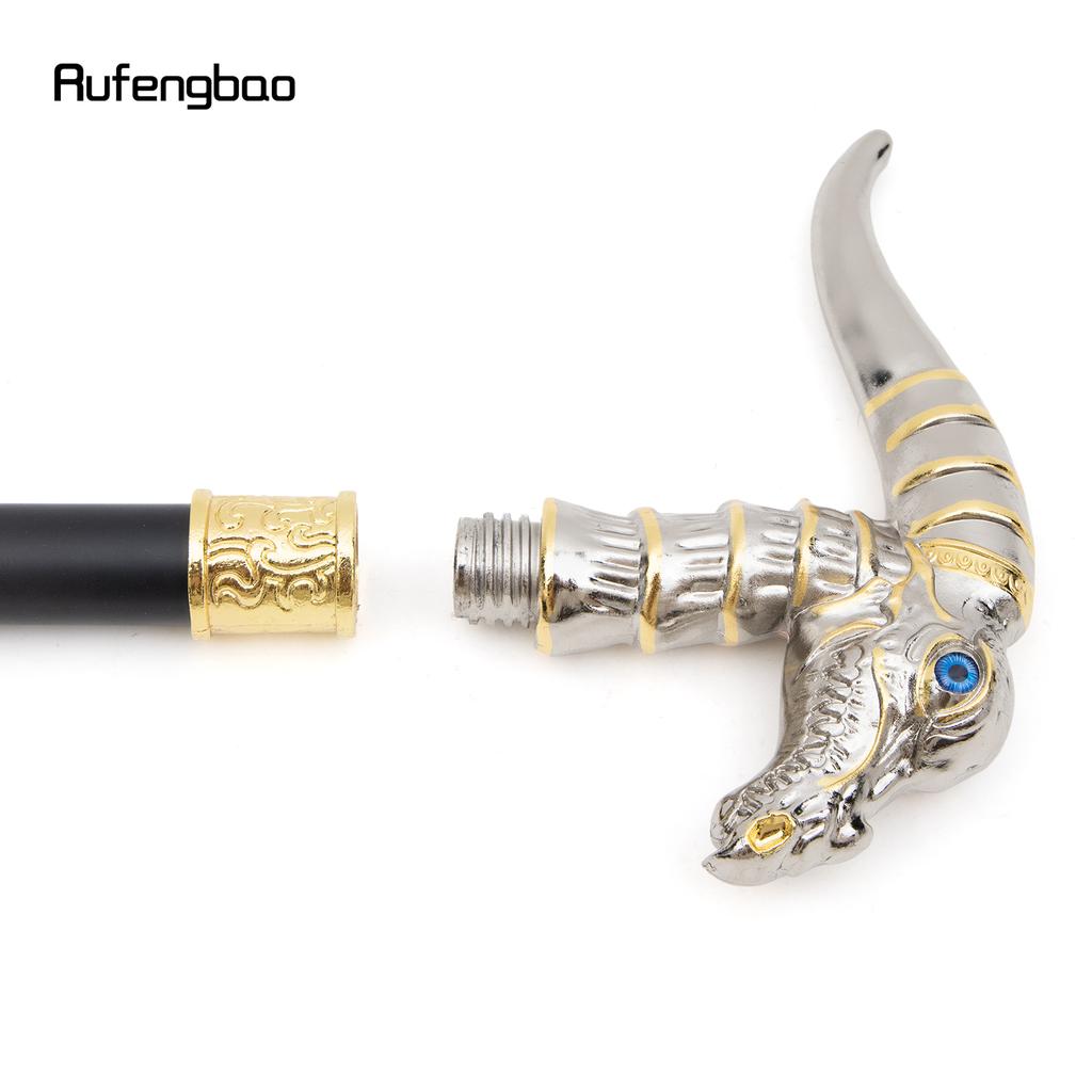 Golden White Dinosaur Walking Cane Fashion Decorative Walking Stick Gentleman Elegant Cosplay Cane Knob Crosier 93cm