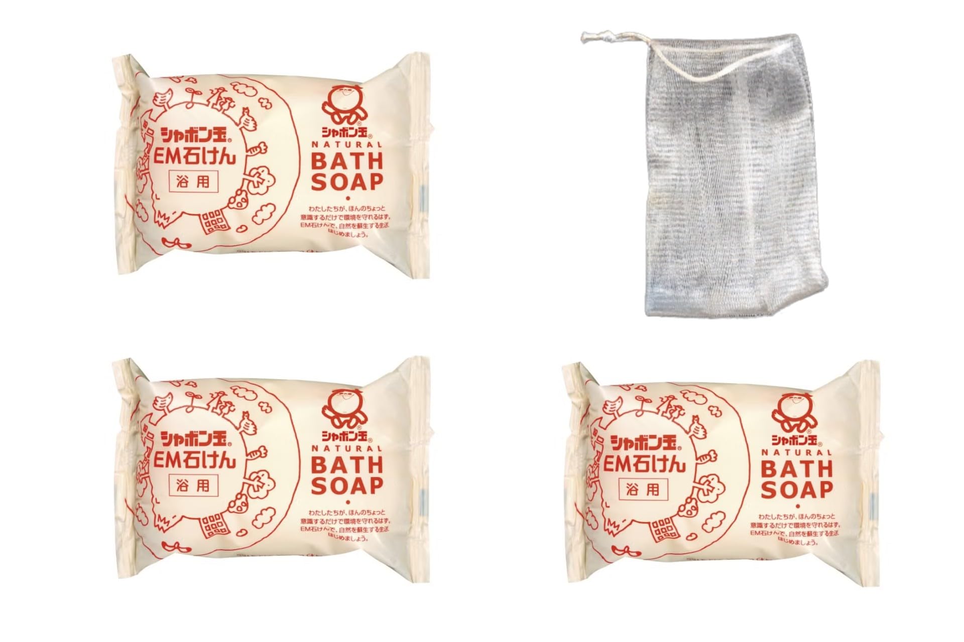 

Мыло для ванны с ЭМ «Мыльный пузырь» 100 г x Подвесная сетка для вспенивания Можно повесить на крючок на шнурке [Без добавок] 3 штуки