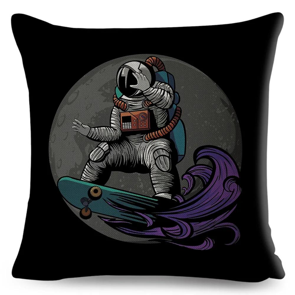 Cartoon Astronaut Sports Cushion Sofa Home Decoration Kids Room Planet Music Pillowcase