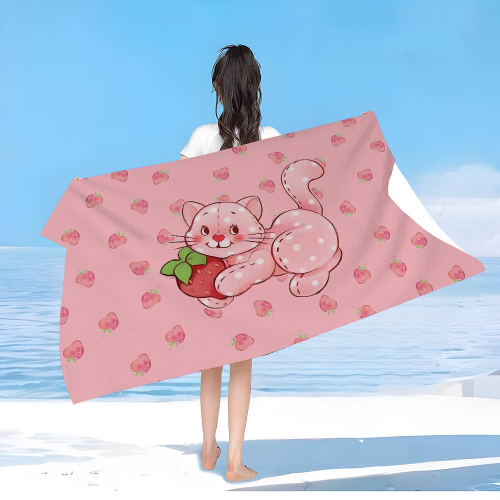S-Strawberry Shortcakes Microfiber Printed Beach Towel Mountain Climbing Yoga Beach Swimming Running Absorbent Soft Towel