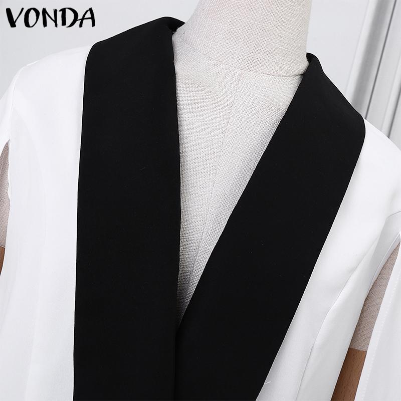 VONDA Dámské módní kontrastní barevné sako s dlouhým rukávem a výstřihem do V