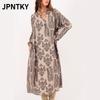 JPNTKY Women's Fashion Spring Autumn Long Sleeve V-Neck Casual Dresses