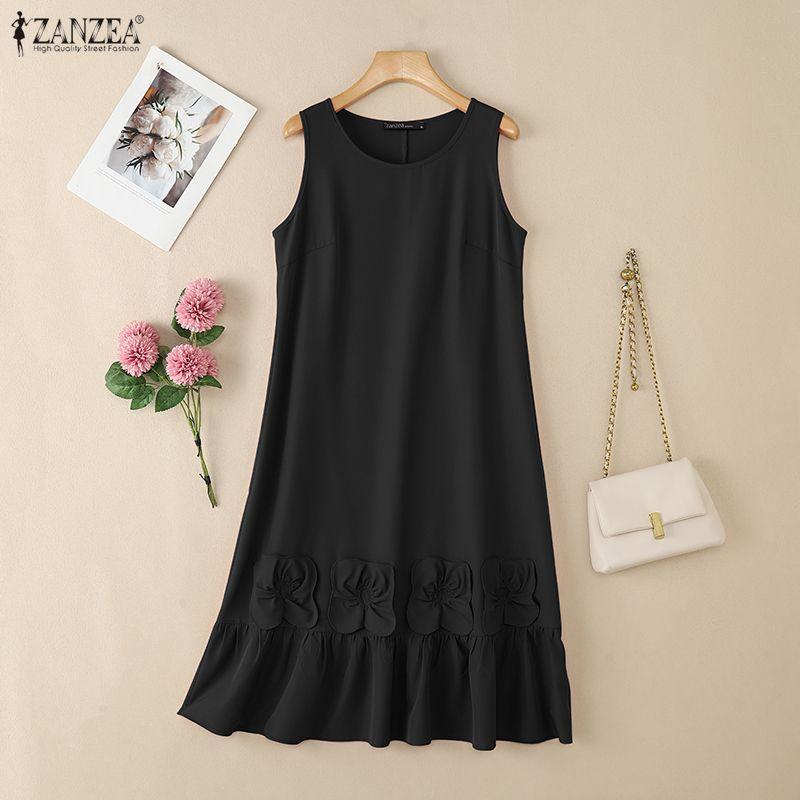 ZANZEA Women Casual Round Neck Summer Sleeveless Dress