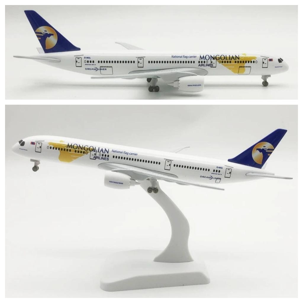 1/400 Scale Aircraft B787 Mongolian Airways Metal Replica Miniature Airplane Model with Landing Gear Collection Toys Boys