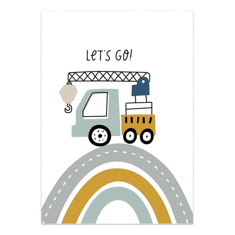 Cartoon Crane Excavator Tractor Truck Poster Wall Art Canvas Painting Nursery Child Boys Pictures Nordic Wall Print Room Decor
