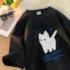Fashion Summer Simple and Fun Black Cat Print Short Sleeved Women and Men Ins Couple Half Sleeved Loose T-shirt Y2k Top