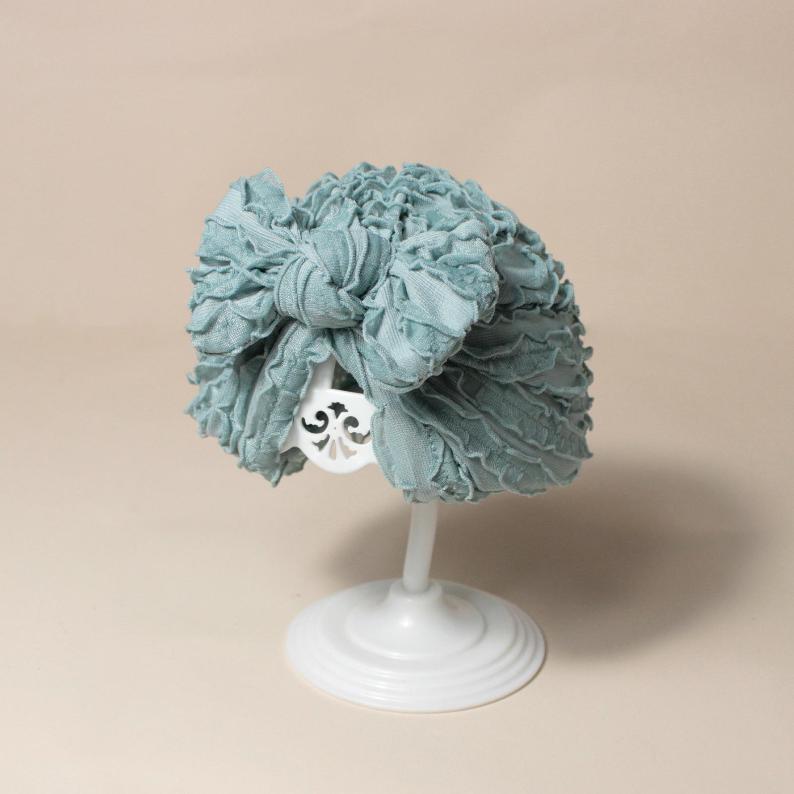 

European Newborn Baby Beanie Hat with Gauze Cow Print Bow Decor, Brimless Indian-Style Infant Cap