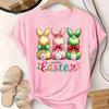 Easter Bunny Graphic Tee Womens Cute Spring T-Shirt Casual Bow Design