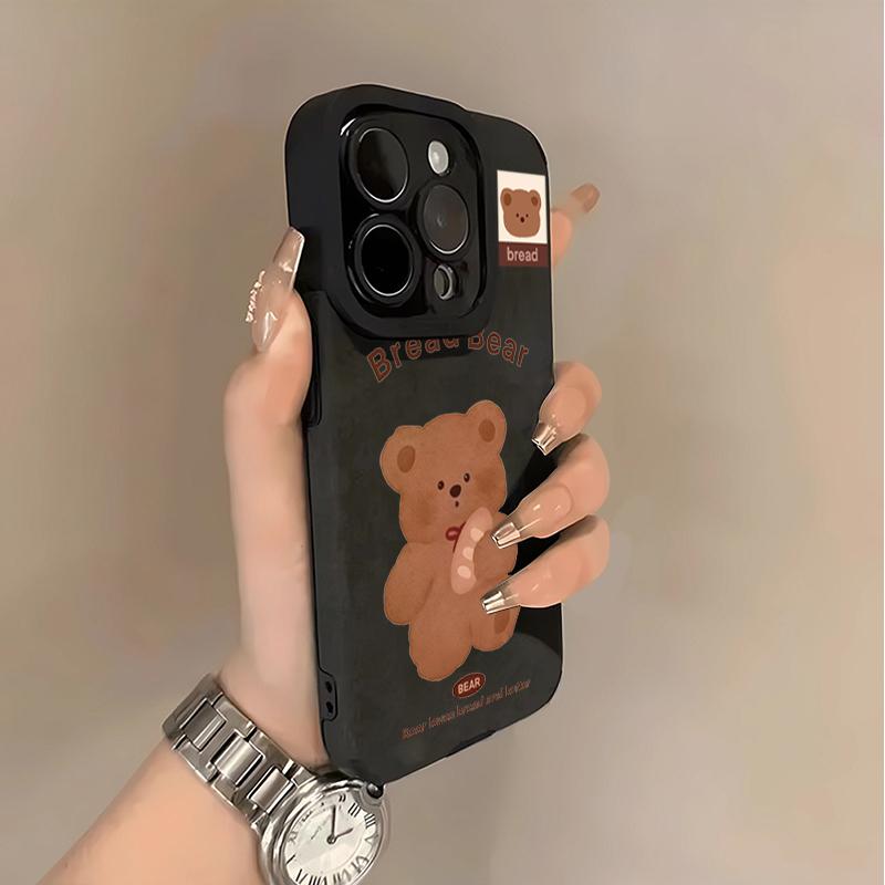 Cartoon Cute Little Brown Bear Phone Case For iPhone Air 17 16 15 14 Plus 13 Mini 12 11 Pro Max XS XR X 16E Faux Leather Cover