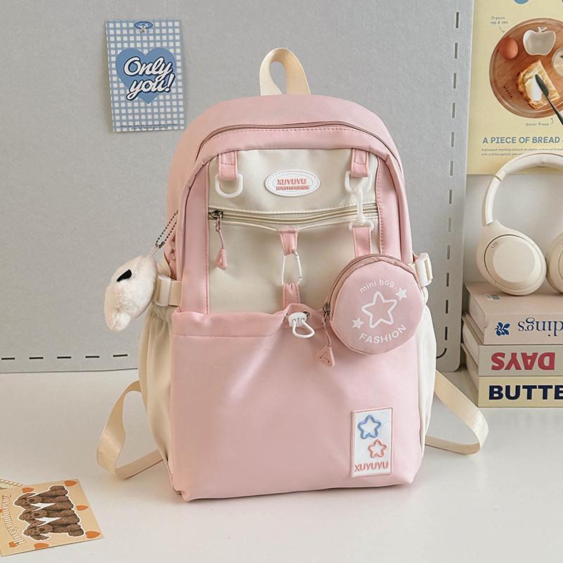 Schoolbag Cream Wind Campus Middle and High School Schoolbag Versatile Large Capacity Color Matching Leisure Ridge Backpack Travel Going Backpack