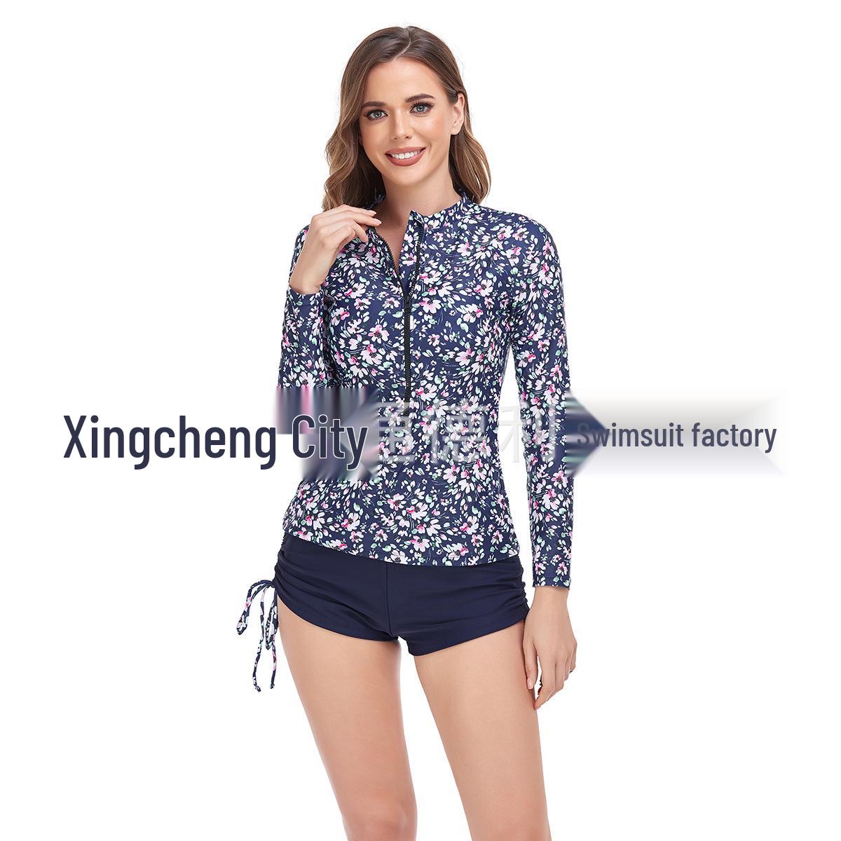 

2023 Fashion Print Long Sleeve Slimming Split Bikini Set Small чорний