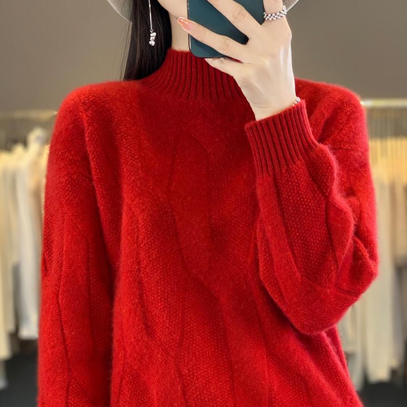 

Женский кашемировый свитер Qinghe кашемир 30% кашемир 70% шерсть осенне-зимний пуловер теплый и модный XL красный