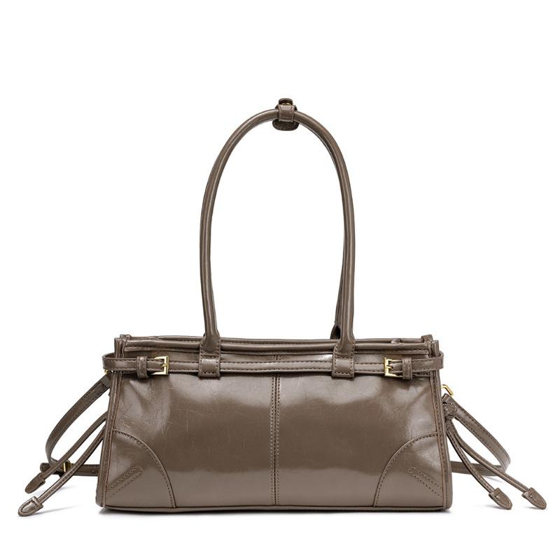 European and American Retro Large-capacity Boston Baguette Bag Head Layer Oil Wax Leather Women's Bag Trendy Messenger Bag