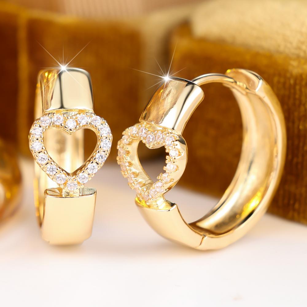 Charming Gold Color Hollow Heart Zircon Hoop Earrings for Women Daily Wear and Party