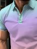 Printed Design – Not Textured Large Size Gradient Print Men's Fashion Button Golf Shirt, Casual Comfortable Breathable Top, Large and Tall Men's