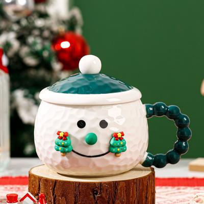Christmas Snowman Ceramic Cup with Lid Mug Cartoon Cute High Value Water Cup for Girls Couple Cup