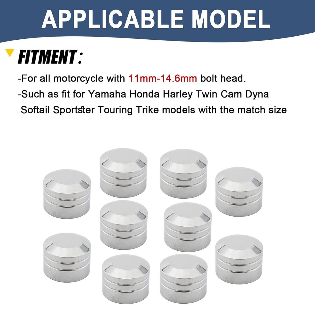 10 Pcs Motorcycle Bolt Covers Chrome Bolt Head Caps Kit Fit for Harley Touring Road King Street Glide Road Glide Sportster 883 Dyna Fat Bob Softail