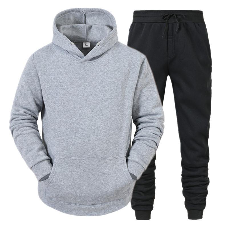 Herbst Hoodie Anzug Einfarbiger Pullover Sport 2-teiliger Anzug