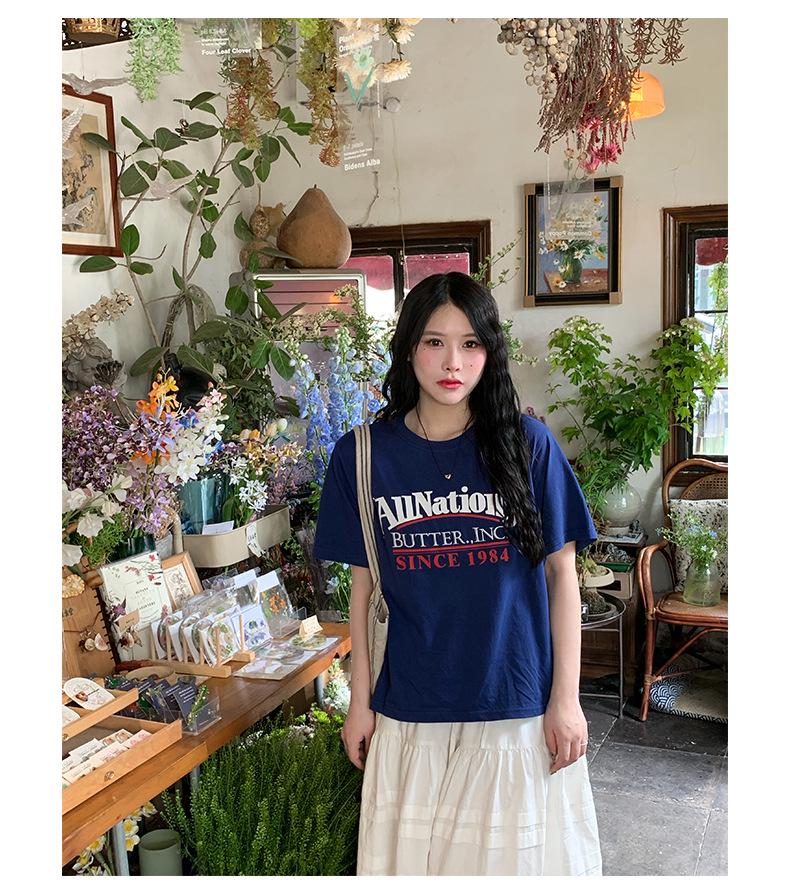 2024 Korean Casual Letter Print Slim Fit Cotton T-Shirt for Women – Short-Sleeved and Stylish
