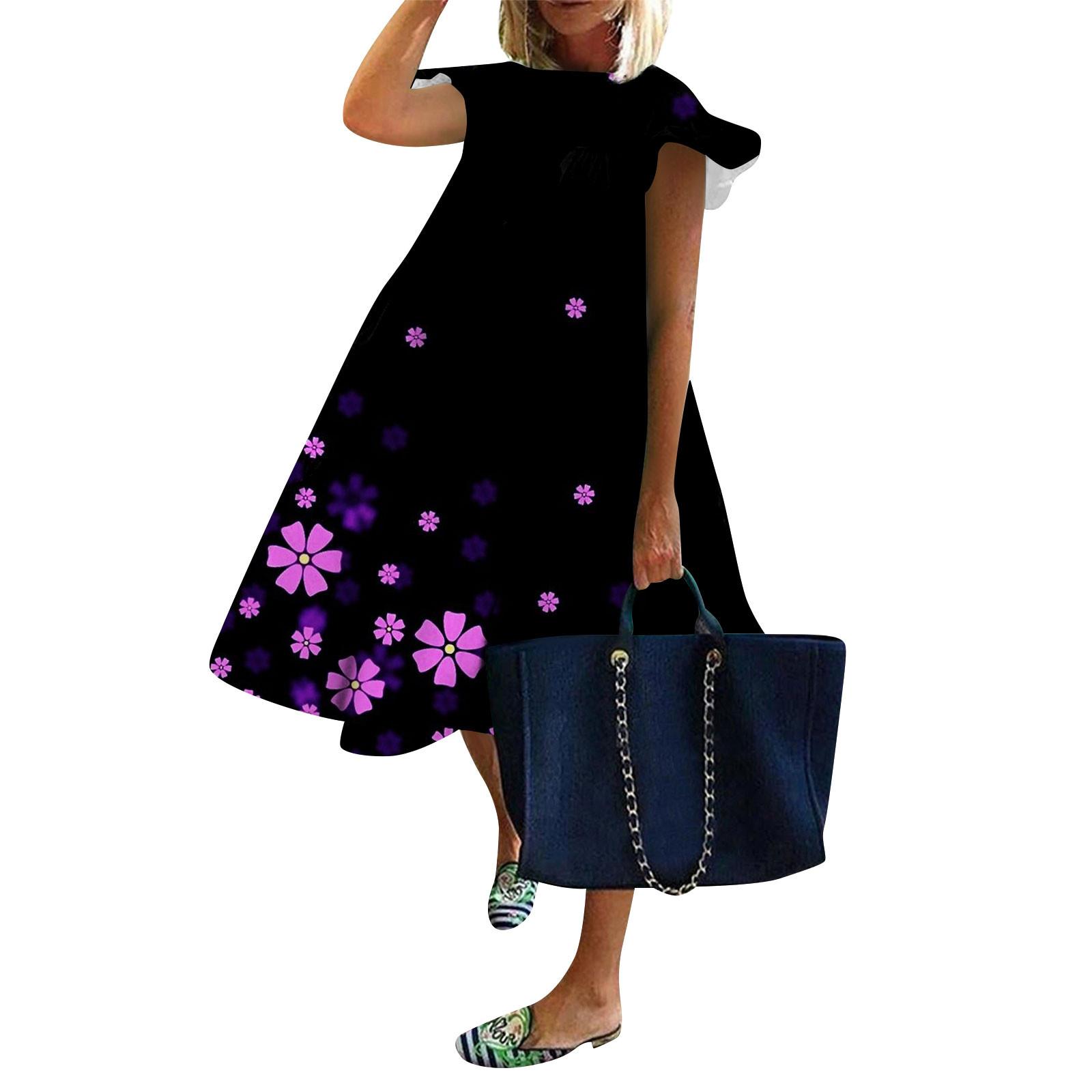 

Женское модное платье с рукавами-крылышками и принтом, повседневное свободное платье с круглым вырезом XXL фиолетовый