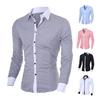 Fall Spring Men Formal Shirt Turn-down Collar Single-breasted Contrast Color Slim Fit Long Sleeves Button Cardigan Mid Length Casual Business