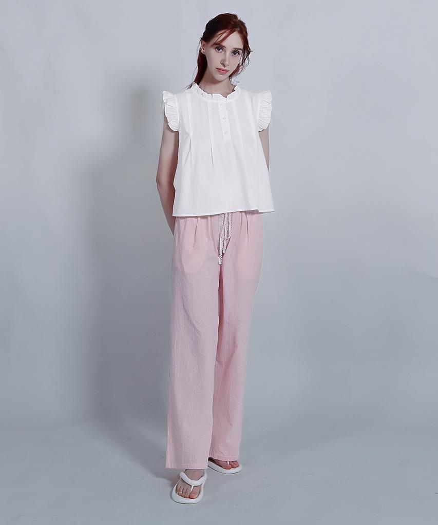 Keulleiseu Frill Neck Sleeveless Blouse_Green