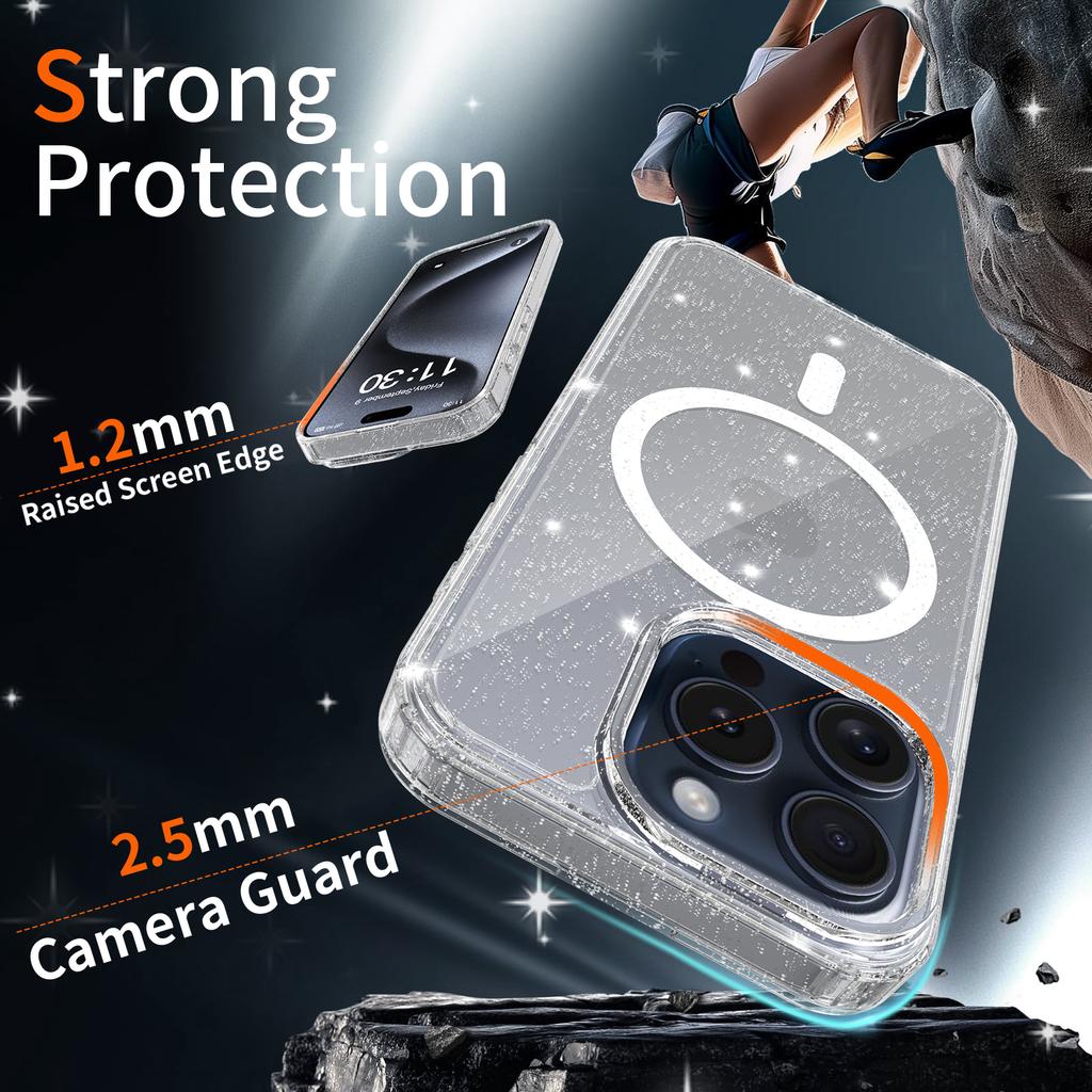 Anti-Yellowing Glitter Clear Case for Magsafe Iphone 17 Air 16 E 15 15Pro 14 Plus 13 Pro Max 13Pro 14Pro 16Pro 17Pro Mag Safe Phone Cover