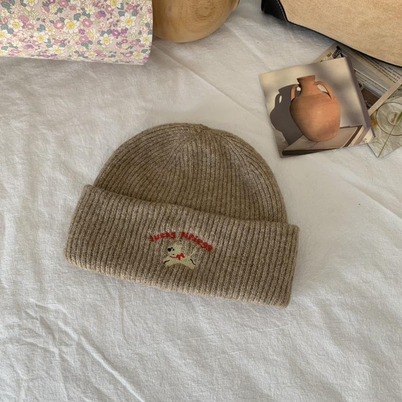The Embroidered Bear Knitted Hat Is Versatile Cute and Warm The Woolen Hat Shows Off Your Face The Cool Little Hat Is A New Autumn and Winter Style