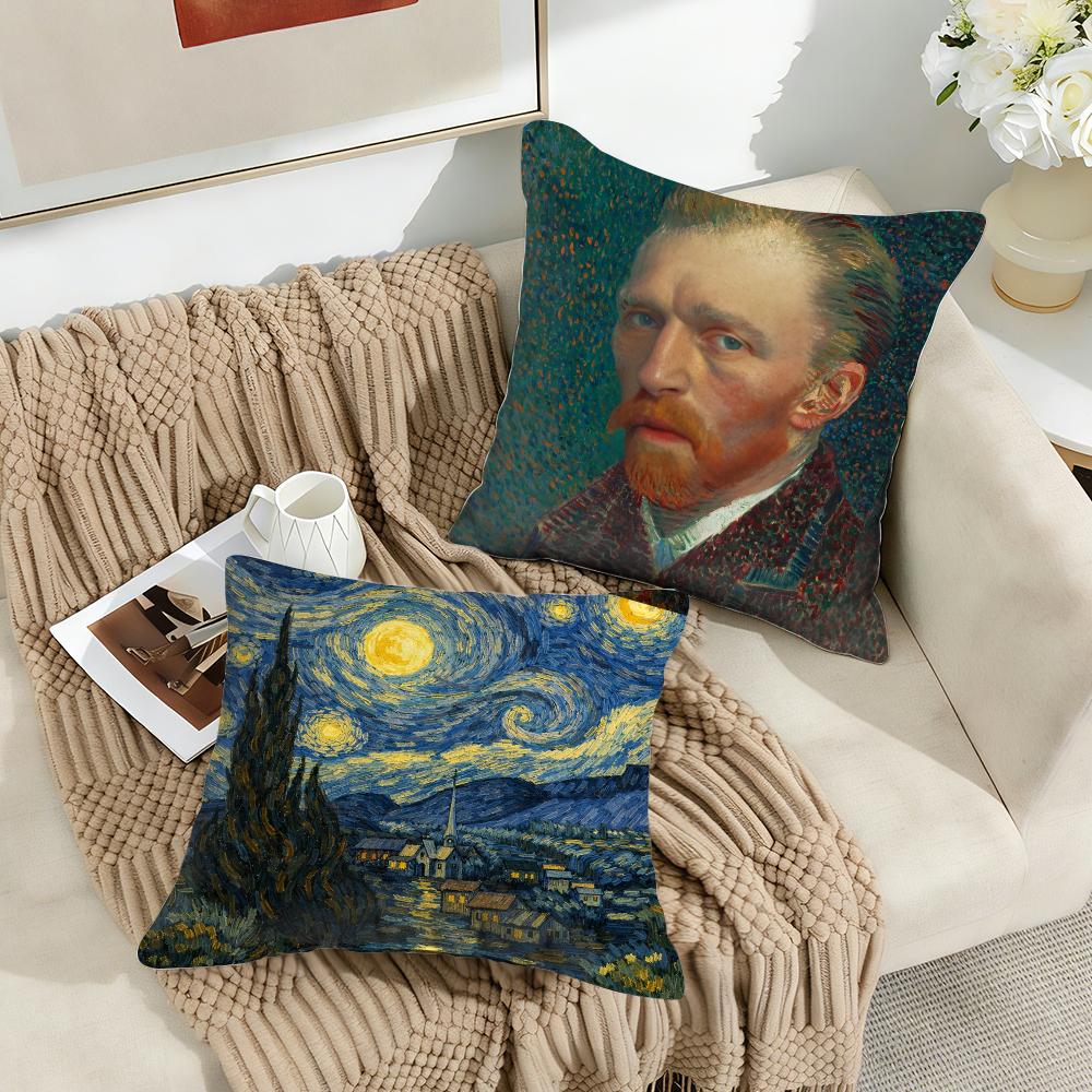 Van Gogh Original Print Cushion Cover Silky Short Plush Invisible Zipper Dustproof Sofa Pillow Case For Home Decor