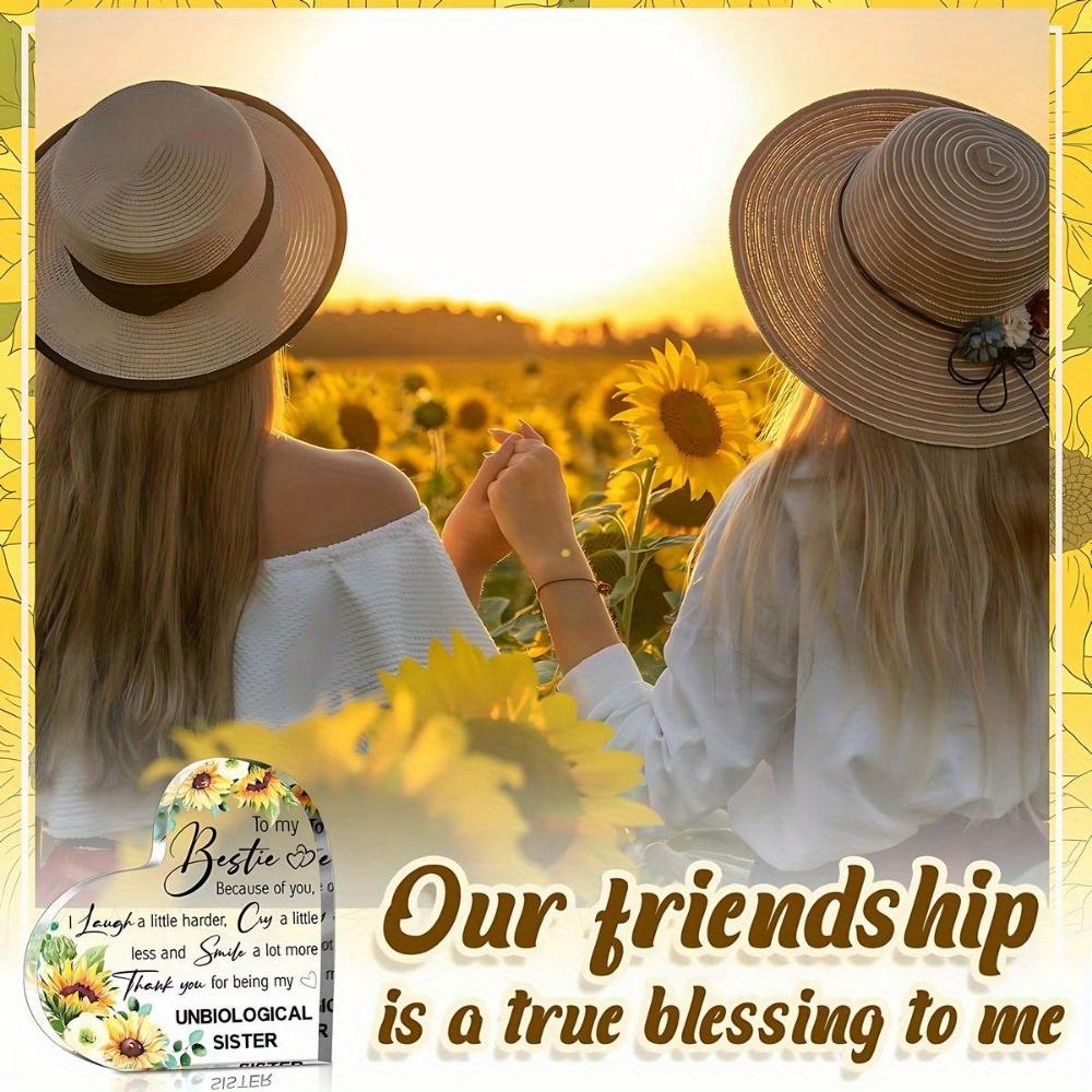 Friendship Gifts for Women: Bestie Plaque, Sunflower Flower Gift, Sister Birthday Thank You Acrylic Friendship Gift