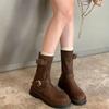 Fashion Brown Suede Ladies Mid Calf Shoes Autumn Winter 2025 Novelty Sale Demi-season on Offer Cosplay Fashion Women's Half High Boots