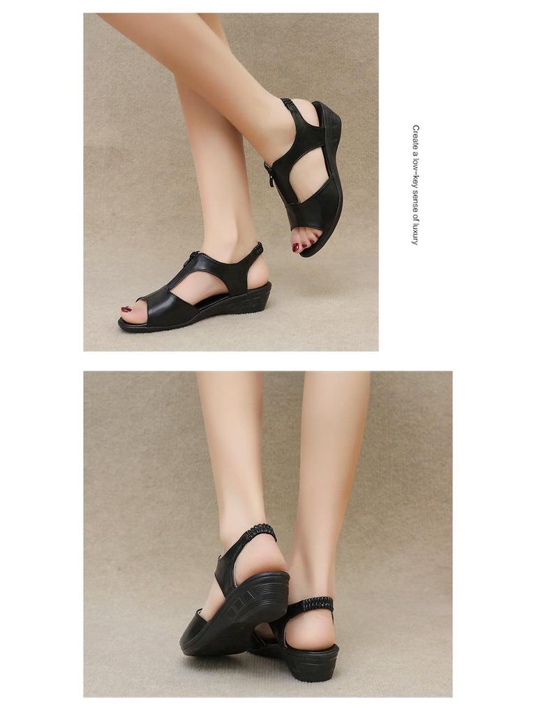 2021 Roman Style Zippered Wedge Sandals with Open Toe for Women
